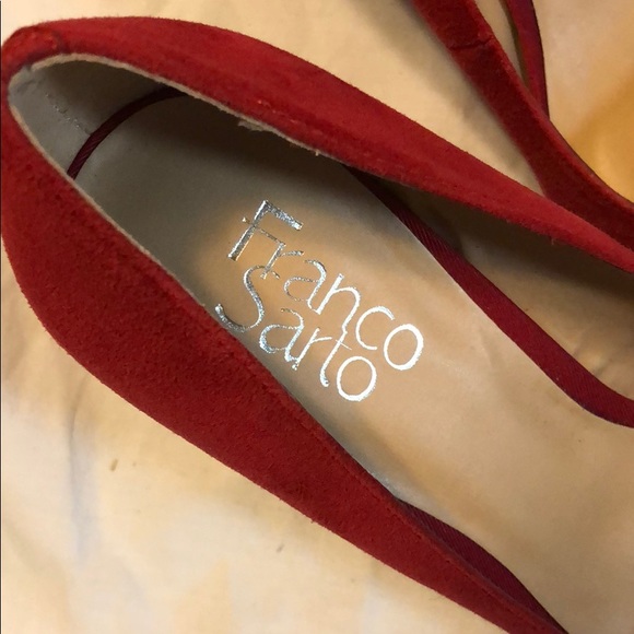 Red Suede Franco Sarto half block pumps - Picture 2 of 6